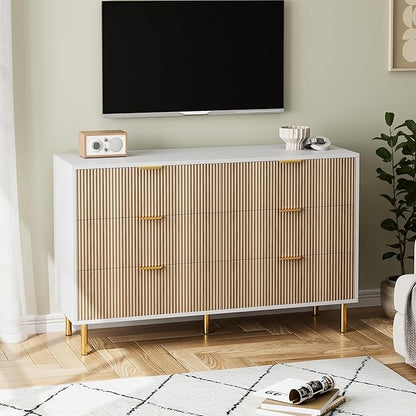 GarveeHome Dresser for Bedroom, Modern Chest of Drawers with Large Drawer, 6 Drawer Dresser with Gold Handles,Wood Storage Cabinet Organizer for Living Room, Hallway, Entryway, Natural