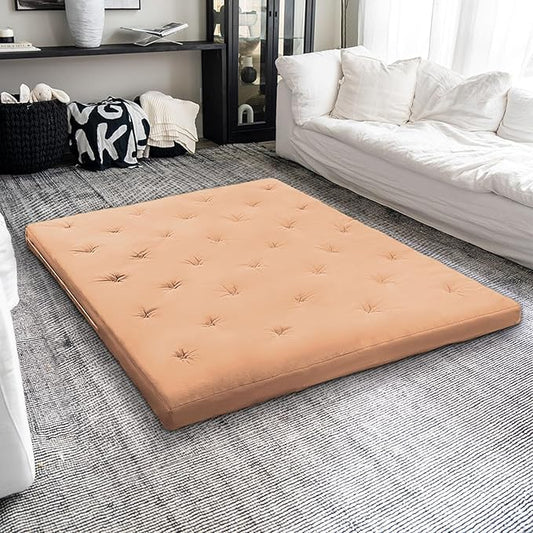 ZonLi Japanese Floor Futon Mattress Twin Size 39"x 80",100% Cotton Cover 4'' Thicken Tatami Mattress,Foldable Sleeping Pad,Portable Dormitory Tatami Mat,Roll Up Floor Lounger Bed for Adult (Burro)