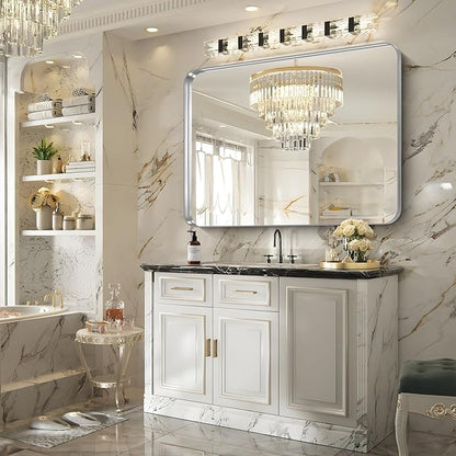 FORBATH 48x40 Inch Large Bathroom Mirror, Brushed Silver Deep Frame Wall Mirror with Rounded Corners, Anti-Rust Tempered Glass for Modern Farmhouse Vanity (Horizontal/Vertical)