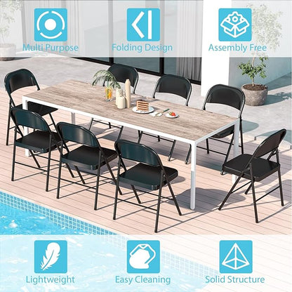 Metal Folding Chairs Steel Frame with Double Hinged for Office Kitchen Dinning Wedding Patio and Garden,No Assembly, Set of 4, Black
