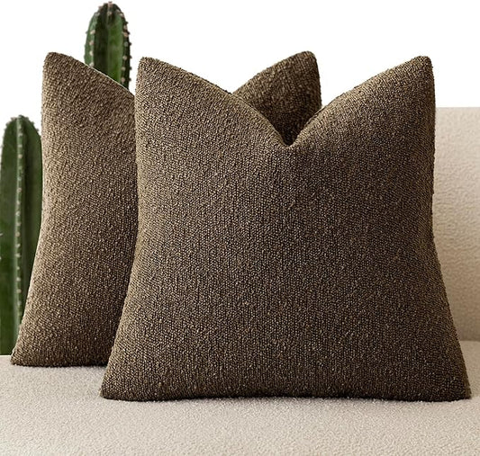 Foindtower Set of 2, Decorative Textured Boucle Throw Pillow Covers Accent Solid Pillow Cases Neutral Soft Couch Cushion Case for Chair Sofa Bedroom Living Room Home Decor 26x26 Inch Chocolate