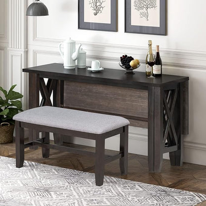 Ball & Cast 6-Piece Dining Table Set, 60" Wood Dining Kitchen Table & Chairs Set, Rectangular Dining Room Foldable Table with 4 Upholstered Chairs & 1 Bench,Perfect for Dining Room, Kitchen, Espresso