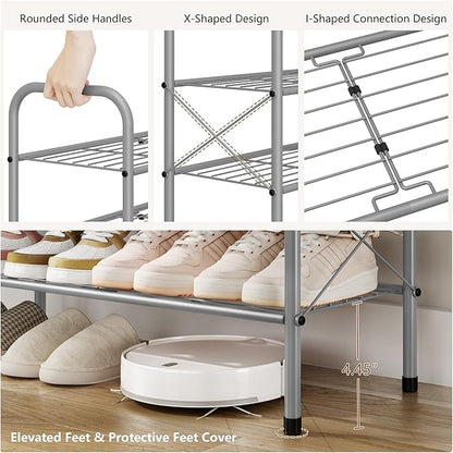 Hoctieon 2 Tier Shoe Rack for Closet, Durable Mesh Style Shoe Rack, Entryway Shoe Shelf, Shoe Storage Organizer for Hallway, Bedroom, Living Room, Wardrobe, Grey