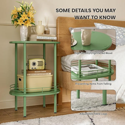 Small Round Side Table,Bedside Table with Storage, Morden Round Nightstand, Samll Side Table for Living Room，Bathroom,Bedroom, Nursery, Laundry, Green