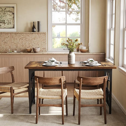 LITTLE TREE Farmhouse Dining Table for 4-6, 54.7-Inch Wooden Rectangle Kitchen Dining Room Table, Industrial Rustic Dinner Desk for Kitchen, Living Room, Home, Brown
