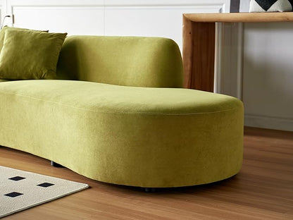 Container Furniture Direct 132" Curved Sofa with Throw Pillows, 6 Seater Luxury Velvet Couch with Half Moon Design and High-Density Foam, Ideal for Modern Living Room, Office & Apartment, Olive Green