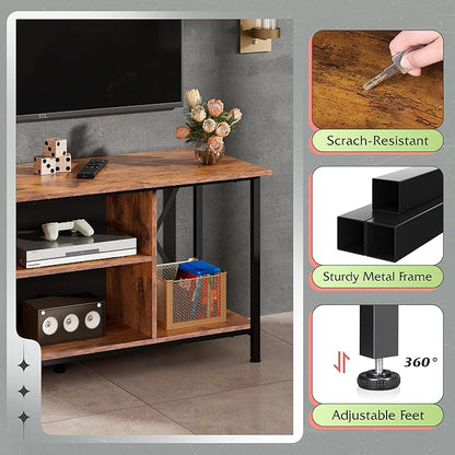 WLIVE TV Stand up to 45 Inch TV, 41" Entertainment Center with Open Storage Shelf for Living Room, Rustic Brown