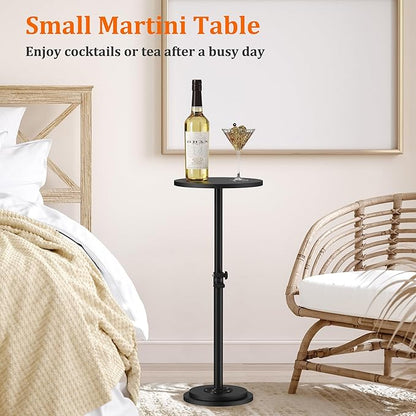 2Pack Drink Table, Small Round Side Table - 360° Swivel Height Adjustable for Small Spaces, Pedestal Martini for Sofa Couch, Living Room, Bedroom, Black