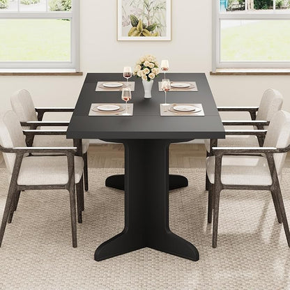 71" Large Dining Table for 6, Farmhouse Kitchen Table with Padded Top and Unique V-Shaped Feet, Rectangular Wooden Dining Table for 8 People for Home, Dining Room, Kitchen, Office, Black