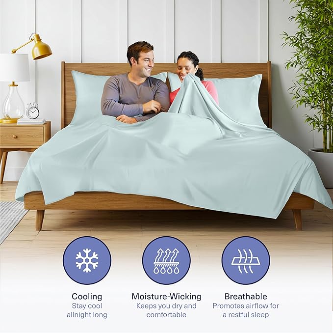 Kickoff Viscose Bamboo Sheets Twin XL Size 3-pc 100% Organic Bamboo Viscose Bed Cooling Sheets Twin XL Size Set Cool Bedding for hot Sleepers Sheet, Flat, Fitted, Pillowcase (Coastal Blue, TXL)