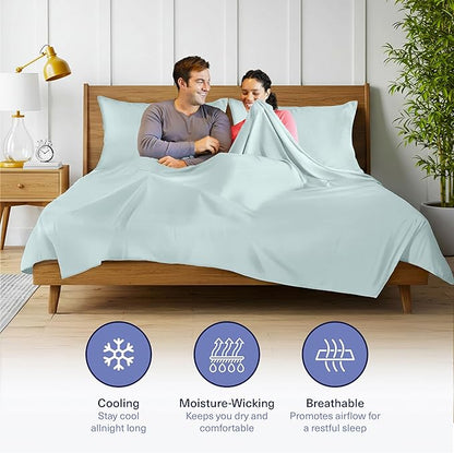 Kickoff Viscose Bamboo Sheets Twin XL Size 3-pc 100% Organic Bamboo Viscose Bed Cooling Sheets Twin XL Size Set Cool Bedding for hot Sleepers Sheet, Flat, Fitted, Pillowcase (Coastal Blue, TXL)