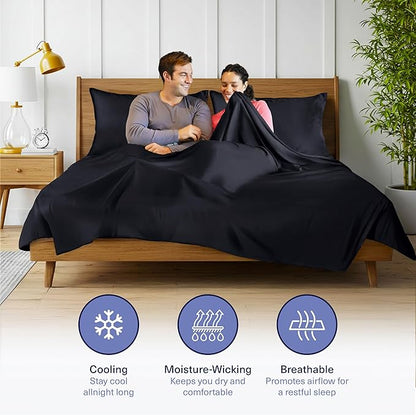 Kickoff Viscose Bamboo Sheets California King Size 4-pc 100% Organic Bamboo Viscose Bed Cooling Sheets Cal King Set Cool Bedding for hot Sleepers Sheet, Flat, Fitted, Pillowcases (Onyx Black, CK)