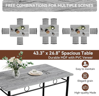 Vipbear Kitchen Dining Table Set for 4, 5-Piece Kitchen Table Set,Dining Room Table Sets,Rectangular Kitchen Table Set with 4 Chairs for Small Space, Dinette,Apartment,Rustic Grey