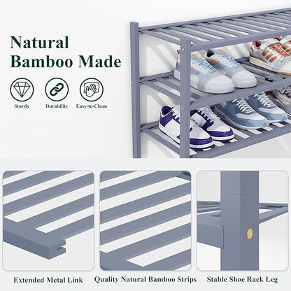 Smiry Shoe Rack, 2 Tier Thick Bamboo Shoe Organizer, Stackable Free Standing Wooden Shoe Storage Shelf for Closet, Entryway, Front Door Entrance, Grey