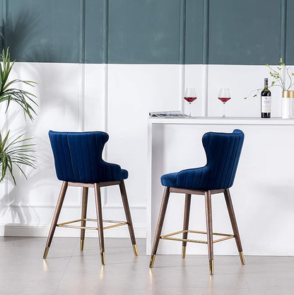 Roundhill Furniture Leland Fabric Upholstered Counter Height Wingback Stools, Set of 2, Blue