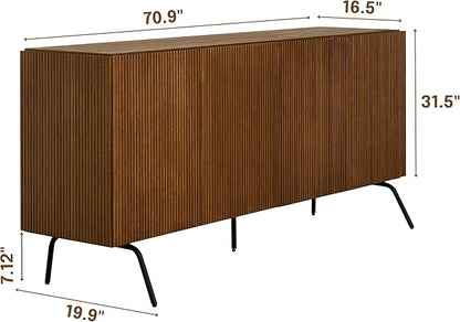 NTC Veil Modern Sideboard with 4 Doors, Buffet Cabinet with Vertical Groove Design and Metal Legs, Storage Cabinet for Living Room, and Hallway, Effortless Assembly - Rustic Oak