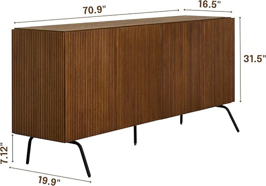 NTC Veil Modern Sideboard with 4 Doors, Buffet Cabinet with Vertical Groove Design and Metal Legs, Storage Cabinet for Living Room, and Hallway, Effortless Assembly - Rustic Oak