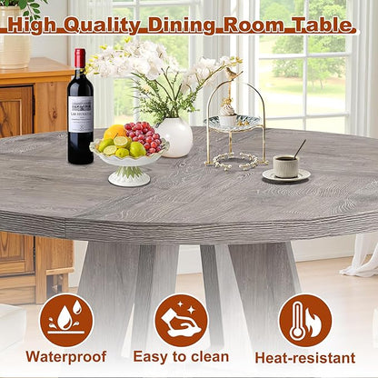 Round Dining Table for 4, 47 Inch Dinner Table Farmhouse Wooden Circle Kitchen Tables with Cross Base for Dining Room, Kitchen, Living Room, Gray