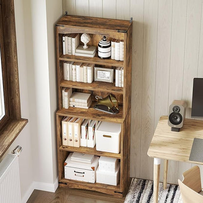 Tall Bookcase and Bookshelf, 6-Tier Bookcase with Storage, 63" Wooden Bookshelf, Farmhouse Freestanding Display Storage Shelves for Home Office, Living Room, Rustic Brown SJ09BR