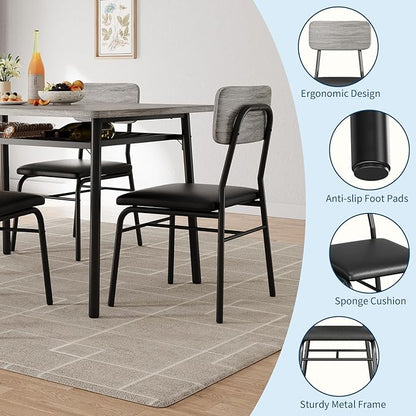 GarveeHome Dining Table for 2 with Storage Rack, Small Kitchen Table for 2 with Metal Frame, Square Table with Upholstered Chairs Set of 2, 3-Piece Dining Room Set for Small Space, Apartment, Gray