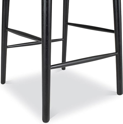 POLY & BARK Ligna Counter Stool Black – Mid-Century Inspired Stool with Sculpted Spindle Back – Solid American Oak Frame and Engineered Wood Veneered Seat – Fully Assembled and Ready to Use