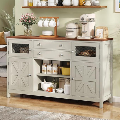 YITAHOME Farmhouse TV Stand for 65/55 Inch Television, Entertainment Center Television Stand with Drawers & Door, 59" Media Console TV Cabinet for Living Room, Antique White