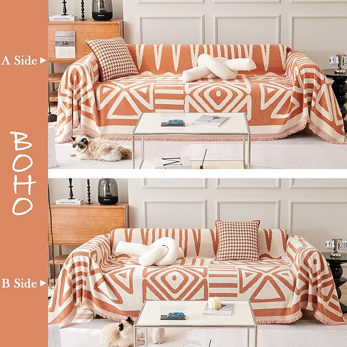 HANDONTIME Orange Sofa Covers for Chair Recliner Chenille Couch Throw Cover Pet Furniture Protector Thick Washable, 59" X71