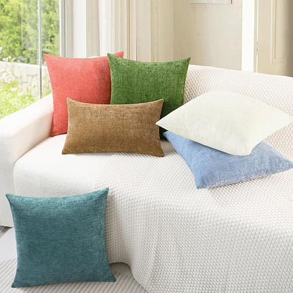 CaliTime Throw Pillow Covers Decorative 16 X 16 Inches Pack of 2 Cozy Chenille Cushion Cases for Couch Sofa Bed Living Room Home Forest Green