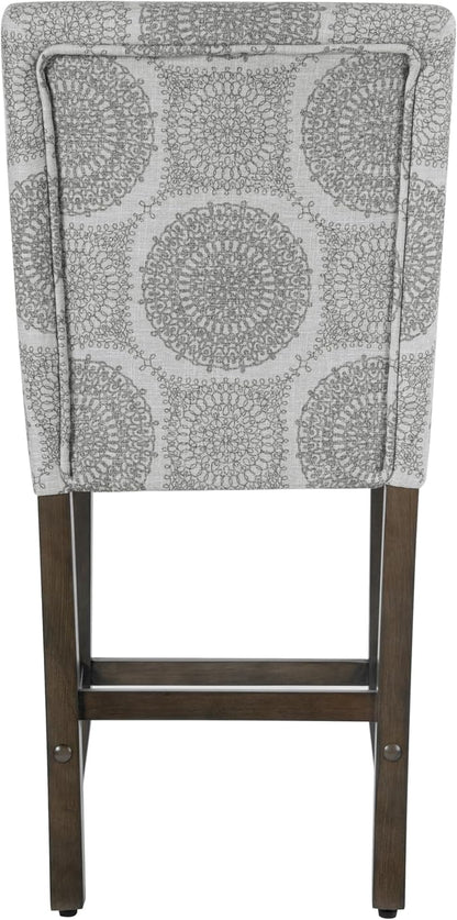 HomePop Upholstered Counter Height Barstool, 24-Inch, Gray Medallion