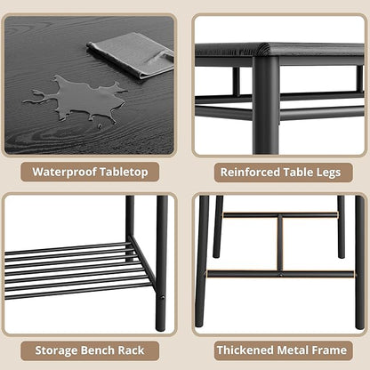 IRONCK Dining Table Set for 4, Kitchen Table with Upholstered Bench and 2 Chairs, Kitchen Table and Chairs Set for Small Space, Apartment, Black