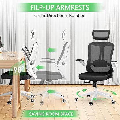 Mesh Desk Office Chairs,Compute Executive Chair with Lumbar Wide Comfty Desk Chair for Home & Office,Bedroom,Study,Student (Black)
