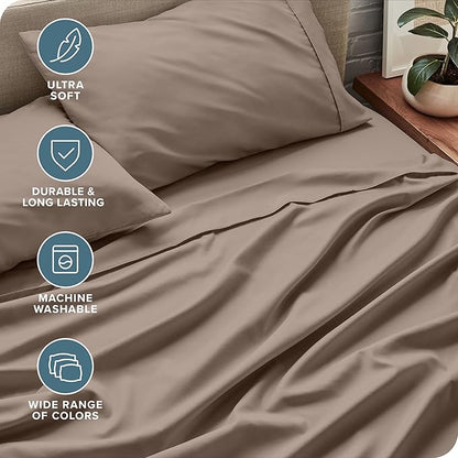 Bare Home Short Queen Sheet Set - 1800 Ultra-Soft Microfiber - Double Brushed - Deep Pockets - Easy Fit - 4 Piece Set - Bed Sheets (Short Queen, Taupe)