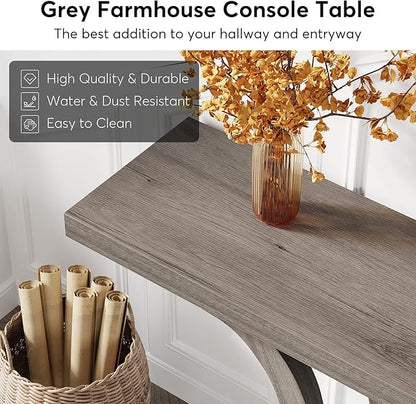 Tribesigns Farmhouse Console Table, 55 Inch Wood Sofa Table Entryway Table, Modern Narrow Hallway Tables Foyer Tables for Entryway, Living Room, Light Grey