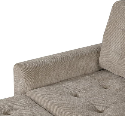 82" Convertible Sleeper Sofa with Pull-Out Bed,L-Shape Chaise Couch W/USB Ports & Power Sockets,Space Saving,Easy Assembly,Modern Corner Reversible Furniture Set for Living Room,Khaki Velvet