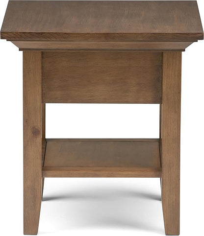 SIMPLIHOME Redmond SOLID WOOD 19 inch Wide Square Transitional End Side Table in Rustic Natural Aged Brown for the Living Room and Bedroom