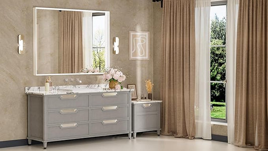 Keonjinn 48” x 36” White Bathroom Vanity Mirror Metal Framed Large Bathroom Mirror for Over Sink Rectangular Wall Mirror Square Corner Farmhouse Matte White Rectangle Mirror(Horizontal/Vertical)