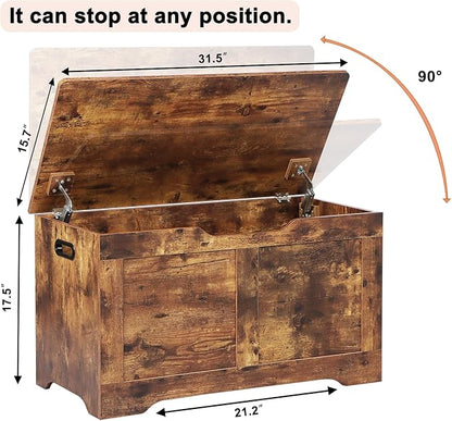 31.5" Storage Chest, Wooden Storage Bench, Lift Top Toy Chest with 2 Safety Hinges, Large Toy Box, Entryway Shoes Bench for Living Room, Bedroom, Rustic Brown