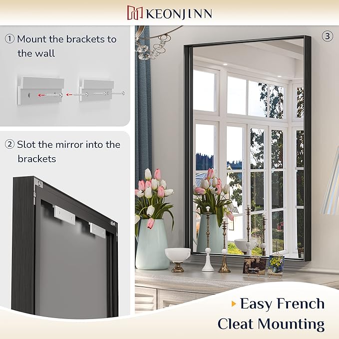 Keonjinn Black Mirror - 72 x 36 Inch, Matte Black Bathroom Mirror with Metal Frame, Suitable for Farmhouse and Modern Decor (Horizontal/Vertical)