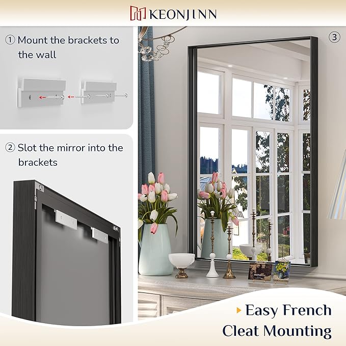 Keonjinn 36 x 36 Inch Black Bathroom Mirror for Over Sink, Matte Black Square Metal Framed Wall Mirror, Modern Farmhouse Rectangle Mirrors with Aluminum Alloy Frame(Horizontal/Vertical)