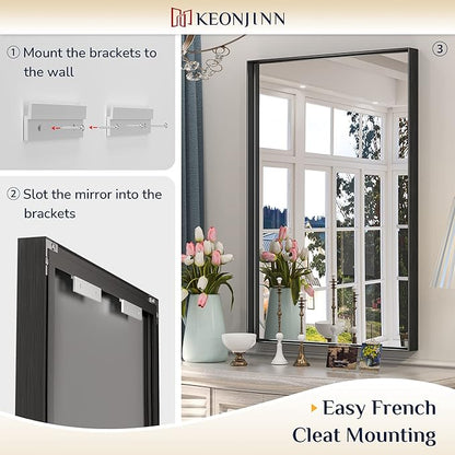 Keonjinn 36 x 36 Inch Black Bathroom Mirror for Over Sink, Matte Black Square Metal Framed Wall Mirror, Modern Farmhouse Rectangle Mirrors with Aluminum Alloy Frame(Horizontal/Vertical)