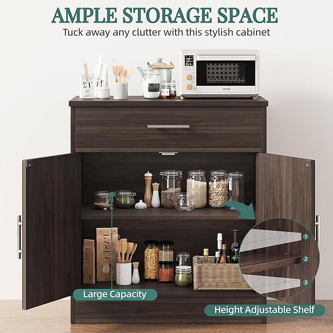 Shintenchi Farmhouse Storage Cabinets with Doors and Shelves,Kitchen Barn Door Storage Cabinet with Drawers,Coffee Bar Cabinet Buffest Sideboard for Dining Living Room,Bathroom,Entryway,Dark Brown