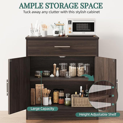 Shintenchi Farmhouse Storage Cabinets with Doors and Shelves,Kitchen Barn Door Storage Cabinet with Drawers,Coffee Bar Cabinet Buffest Sideboard for Dining Living Room,Bathroom,Entryway,Dark Brown