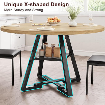 51'' Round Dining Table for 6,Kitchen Dining Room Circle Dinner Pedestal Table,Space Saving Wood Kitchen & Dining Room Furniture (Natual Wood, 51In)