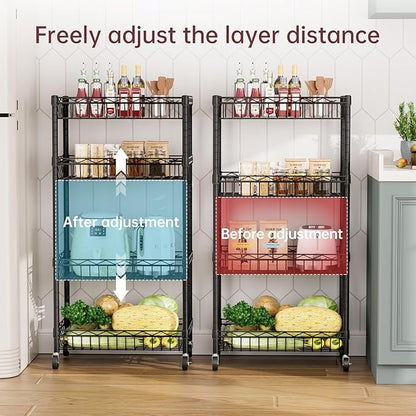 SINGAYE 4 Tier Basket Shelf Wire Shelving Unit Adjustable Storage Shelves Big Basket Rack for Garage Kitchen Office Pantry Corner 17" Dx12 Wx50 H Black