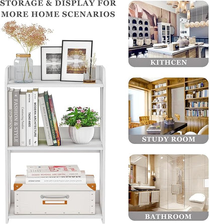 3 Tier End Table Nightstand White, Small Bookshelf with Open Shelf, Narrow Side Table Bedside Table for Bedroom, Living Room, Office, Bathroom
