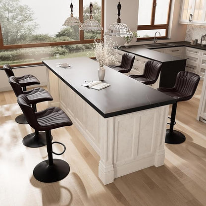 YOUNIKE Brown Bar Stools Set of 6 Modern Swivel Counter Height Bar Chair with Back Adjustable Kitchen Island Faux Leather Padded Barstools taburetes de bar Breakfast sillas para barra de cocina 6PCS