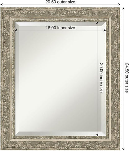Amanti Art Bathroom Mirror for Over Sink, 25x21 Filigree Silver Rectangle Vanity Mirror, Small Traditional Frame, Hangs Horizonally and Vertically, Bathroom Wall Decor, Beveled Edge