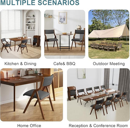 Ball & Cast Upholstered Folding Chairs Set of 2 with Ergonomically Designed Back and Solid Wood Frame, for Dining Room and Office,Indoor and Outdoor Events,Space Saving,Dark Grey+Walnut