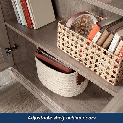 Sauder Miscellaneous Storage 5-Shelf Bookcase with Doors, L: 35.28" x W: 13.23" x H: 69.76", Laurel Oak Finish