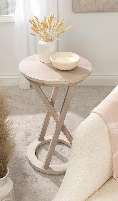 Kate and Laurel Aja Modern Round Side Table, 15 x 15 x 23, White, Decorative Modern Geometric Wood Bedroom Nightstand Table
